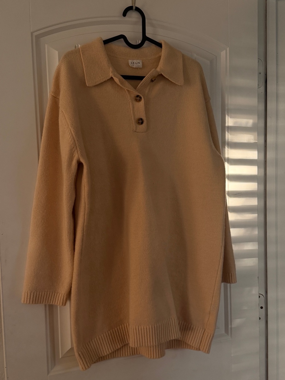 Cozy Le Lis Cream Collared Knit Sweater Dress